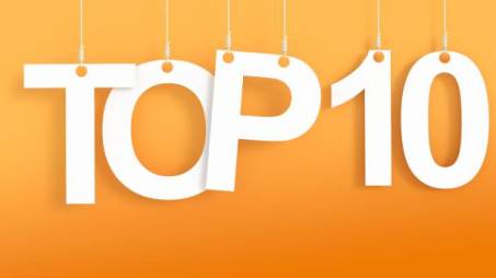 Top 10 hanging letters over orange background